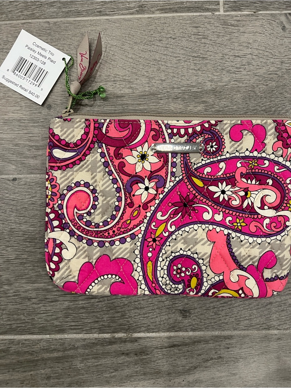 Vera Bradley Pink and Gray Paisley Quilted Cosmetic Case